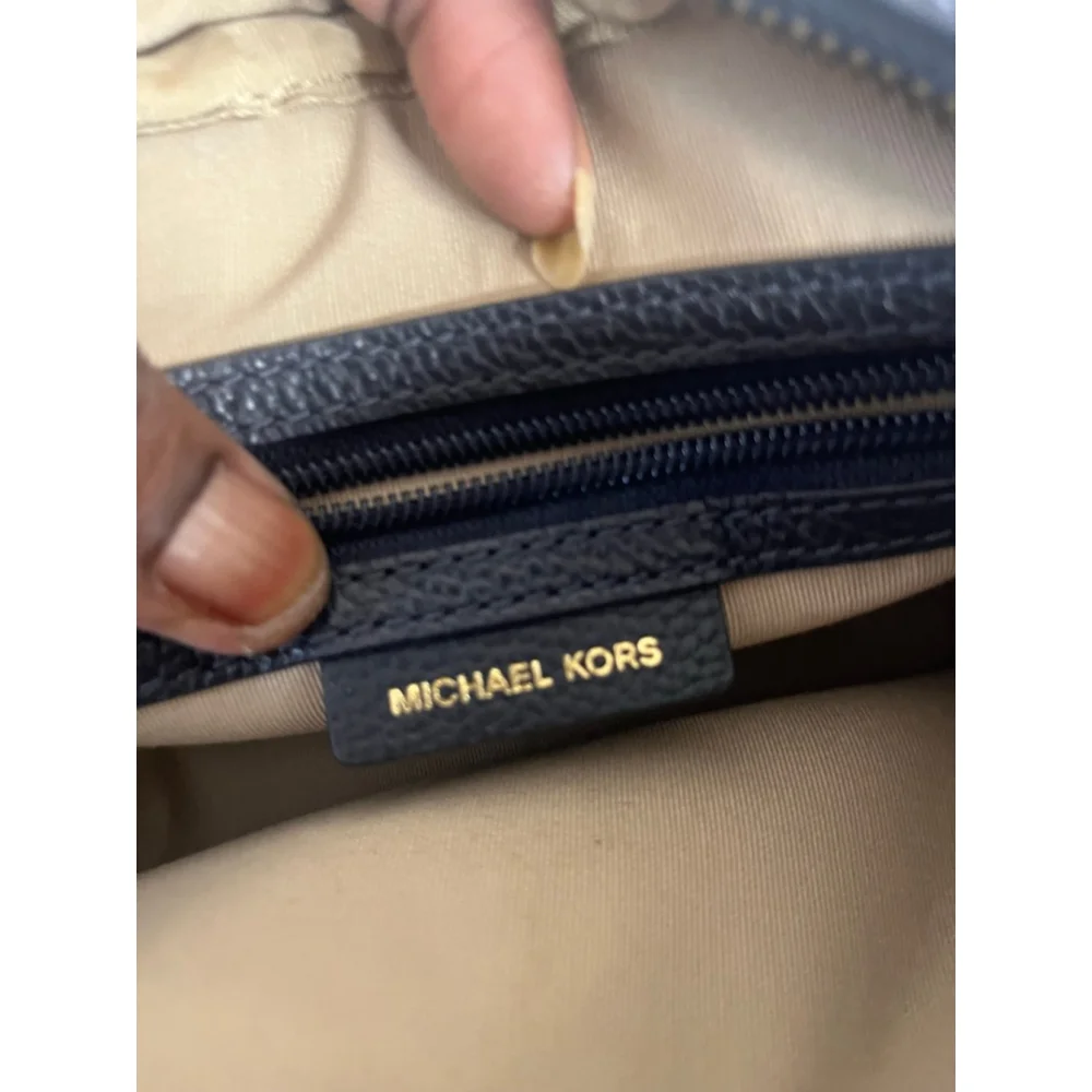 Michael Kors Woven Chevron Leather Camera Bag Navy Blue and Gold hardware